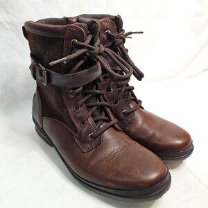 UGG Kesey Chestnut Brown Zip Waterproof Shearling Lined Boots Women's Size 7.5